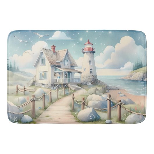 Tapis De Bain Dreamy Pastel Lighthouse by the Sea (Devant)