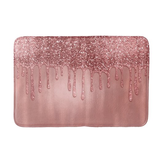 Tapis De Bain Dripping in Rose Gold Glitter Pretty Pink Drips (Devant)