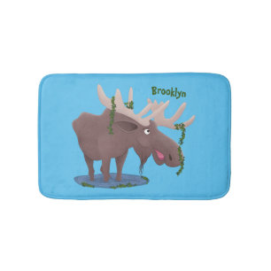 Tapis De Bain Drôle dessin animé d'orignal heureux