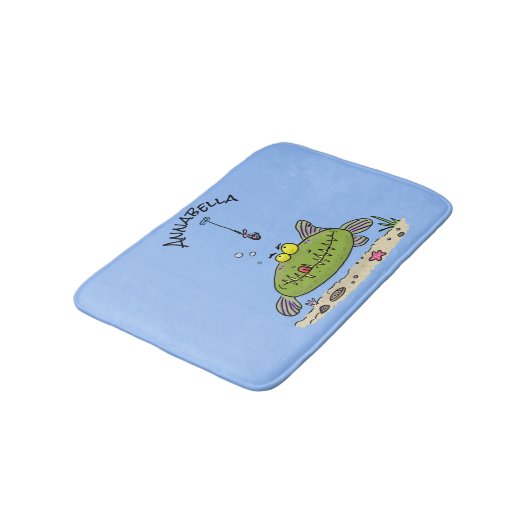 Tapis De Bain Drôle gras affamé poisson vert dessin de pêche (Angle)