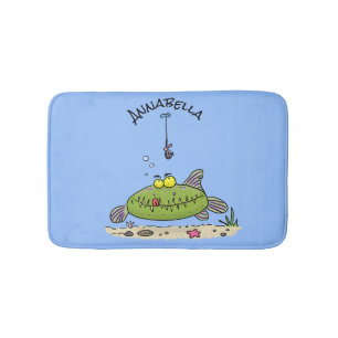 Tapis De Bain Drôle gras affamé poisson vert dessin de pêche