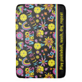 Tapis De Bain Drôle (propre) texte, Super, rétro 90s, noir (devant Vertical)