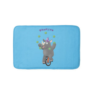 Tapis De Bain Drôle rhinocéros mignon jonglant sur monocycle