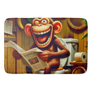 Tapis De Bain Drôle singe caricature sur Toilet