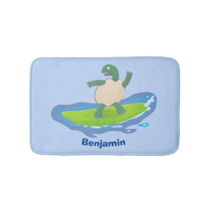 Tapis De Bain Drôle tortue vague de surf dessin animé