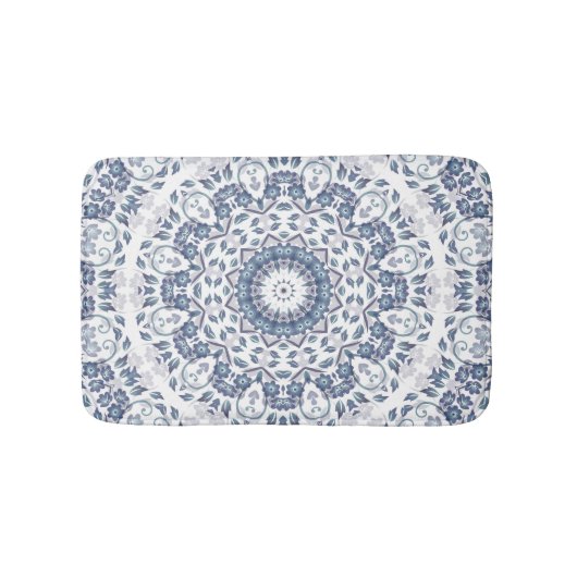 Tapis De Bain Dusty Blue Blanc Floral Mandala (Devant)