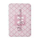 Tapis De Bain Dusty Rose rose Vintage Damask Monogramme & Nom (Devant (Vertical))