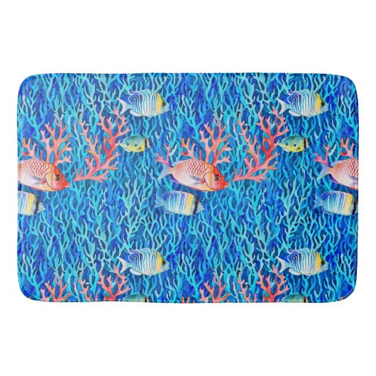 Tapis De Bain Eau bleue, poisson et corail Océanique (Devant)