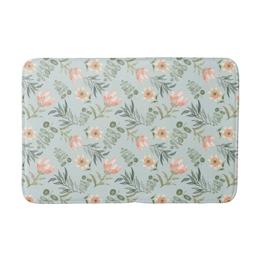 Tapis De Bain Eau douce fleurs & carreaux feuilles (Devant)