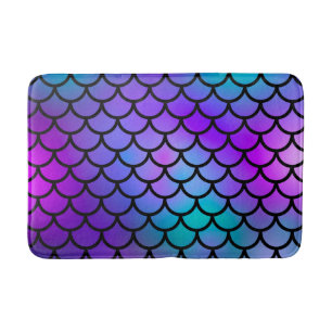 Tapis De Bain Écailles de sirène bleue violet rose bleu Poisson