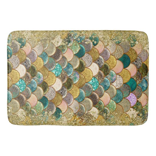 Tapis De Bain Écailles de Sirène Multi Couleur Paillettes Glamou (Devant)
