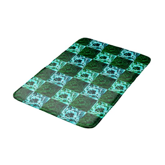 Tapis De Bain Échecs ou cyan vert et bleu ciel, avec rectangle (Angle)