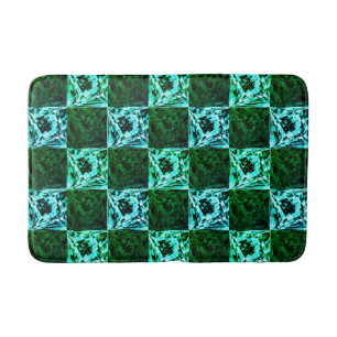Tapis De Bain Échecs ou cyan vert et bleu ciel, avec rectangle