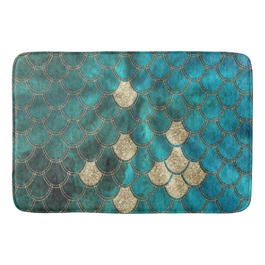 Tapis De Bain Échelles de luxe de sirène de vert d'Aqua avec des (Devant)