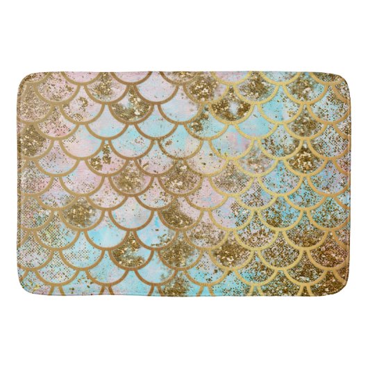 Tapis De Bain Échelles de poissons roses iridescentes de sirène (Devant)