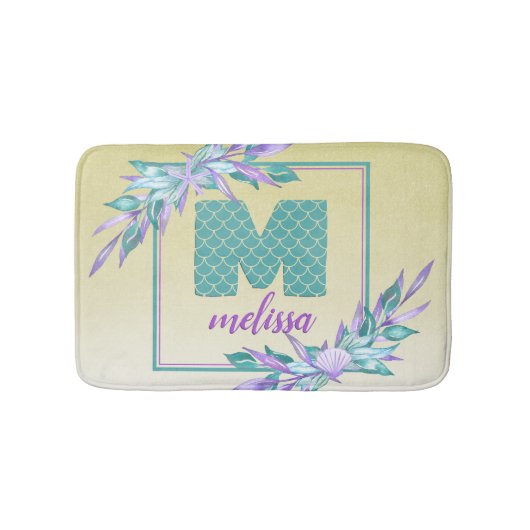 Tapis De Bain #Échelles de sirène #Monogram Aquarelle Ombre Flor (Devant)