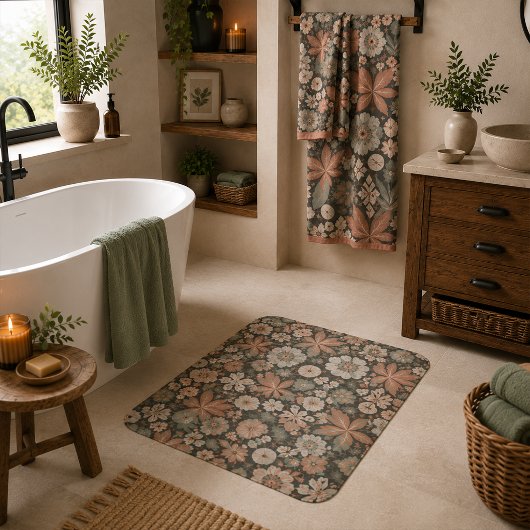 Tapis De Bain Éclectique Boho Terracotta Charbon de Bois Botaniq