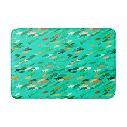 Tapis De Bain École de Poisson, Aqua, Vert et Or (Devant)