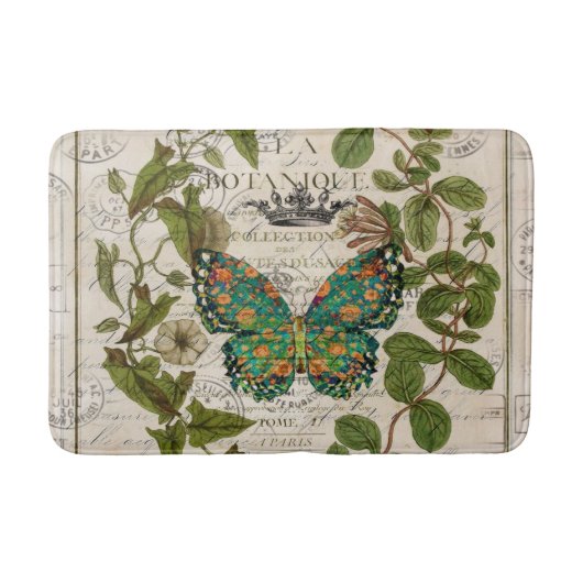 Tapis De Bain écriture bohème papillon botanique français (Devant)