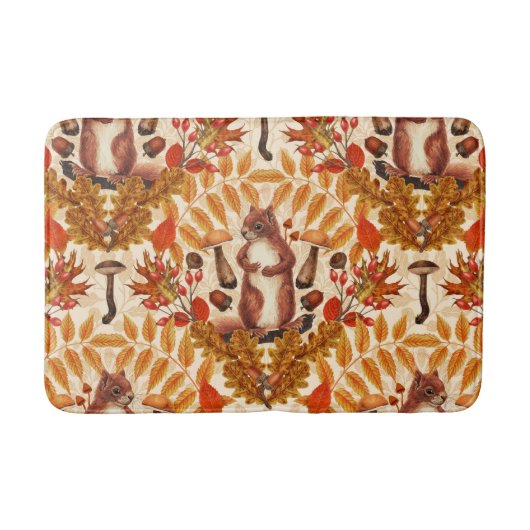 Tapis De Bain Écureuil d'automne sur blanc (Devant)