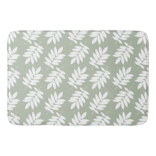 Tapis De Bain Elder Leaf Pattern White on Green (Devant)