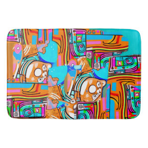 Tapis De Bain Electric Orange & Cyan Dreams — Abstrait Pop Desig