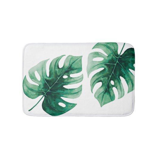 Tapis De Bain Elégance moderne Aquarelle Vert Monstera Feuilles (Devant)