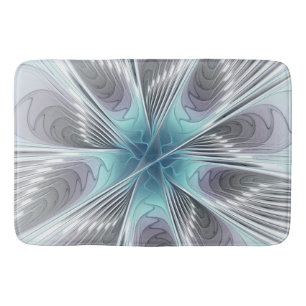 Tapis De Bain Élégance Moderne Fleur d'Art Fractal Bleu Gris Bla
