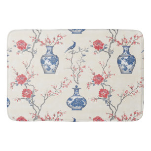 Tapis De Bain Elégance orientale : Porcelaine bleue et fleurs