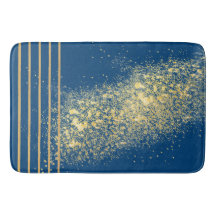Tapis de bain élégant à rayures bleues et or