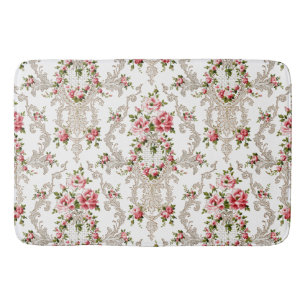 Tapis De Bain Élégant Arrière - plan Floral-Blanc de Rococo