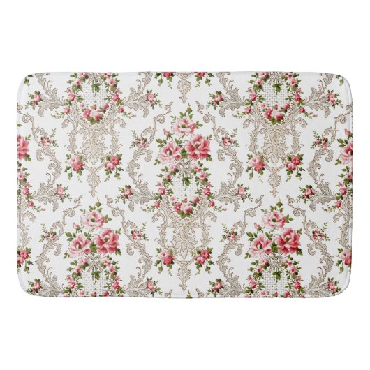 Tapis De Bain Élégant Arrière - plan Floral-Blanc Rococo (Devant)