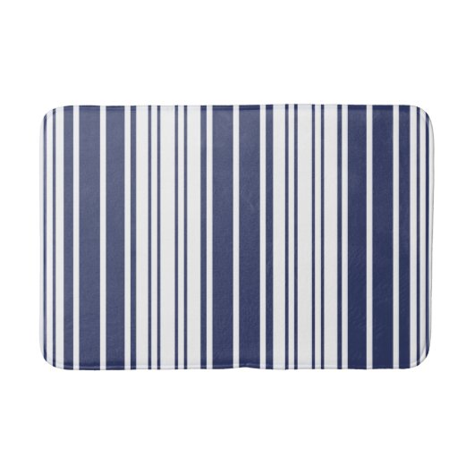Tapis De Bain Élégant, bandes verticales, bleu marine, blanc (Devant)