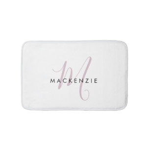 Tapis De Bain Élégant blanc blanc blanc clair rose Script Monogr