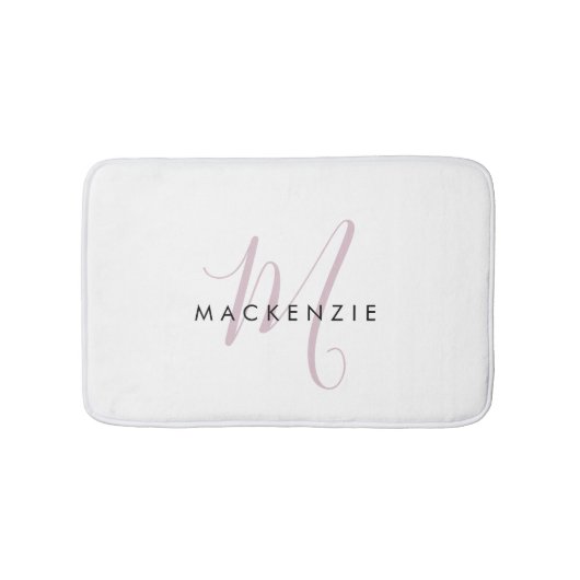 Tapis De Bain Élégant blanc blanc blanc clair rose Script Monogr (Devant)