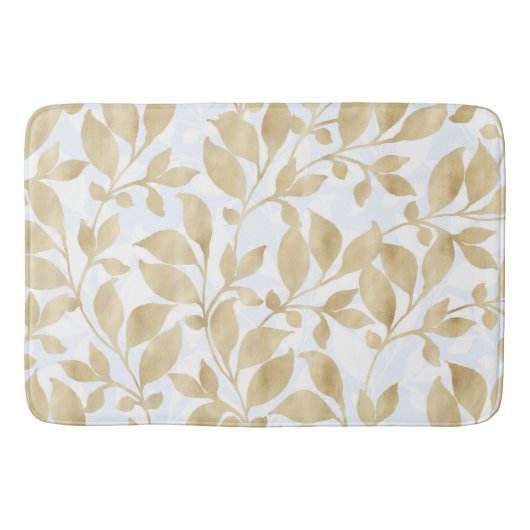 Tapis De Bain Elégant Blanc Or Feuille verdure Botanique (Devant)