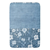 Tapis De Bain Elégant Bleu Botanique Faux Denim Look (devant Vertical)