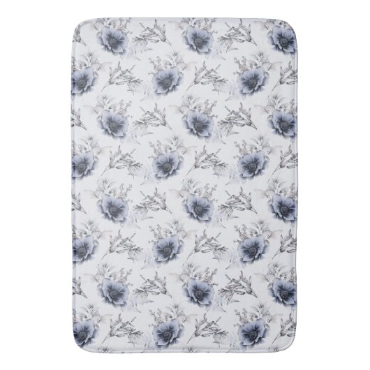 Tapis De Bain Élégant bleu floral (devant Vertical)