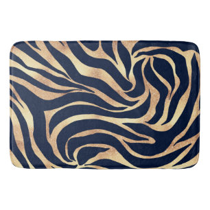 Tapis De Bain Elégant bleu marine Gold Zebra Imprimer