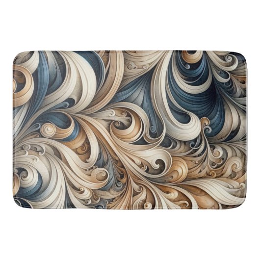 Tapis De Bain Elegant Blue Beige Baroque Swirl Pattern (Devant)