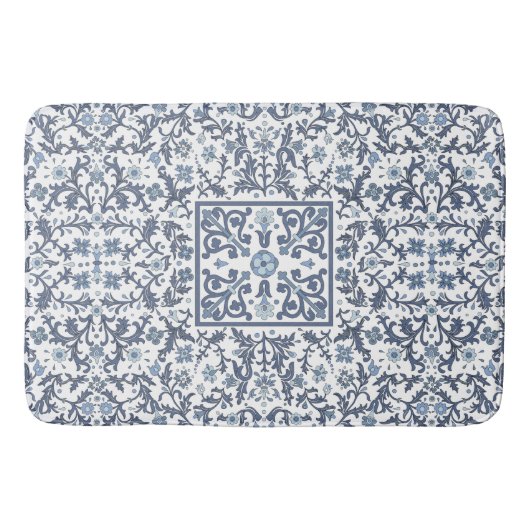 Tapis De Bain Elegant Blue Graphic Floral Pattern (Devant)