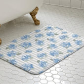 Tapis De Bain Elegant Blue Hydrangea Pattern Gray Stripe 