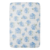Tapis De Bain Elegant Blue Hydrangea Pattern Gray Stripe  (devant Vertical)