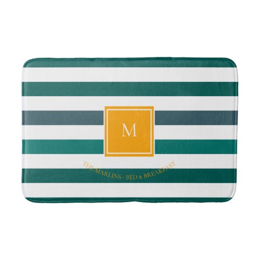 Tapis De Bain Élégant blues Turquoise blanc rayé Monogramme B & (Devant)