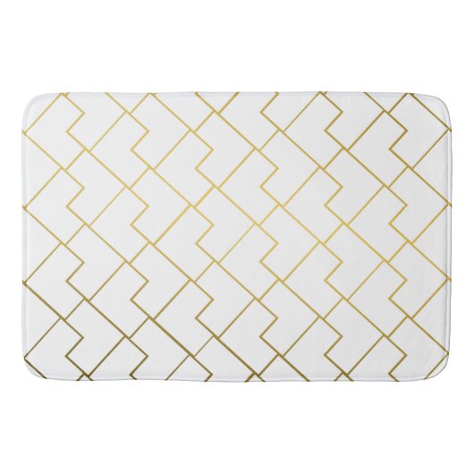 Tapis De Bain Elégant Chic Géométrique Blanc Or (Devant)