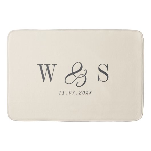 Tapis De Bain Élégant couple mariage initial crème naturelle (Devant)