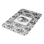 Tapis De Bain Élégant crâne noir gothique damassé (Angle)