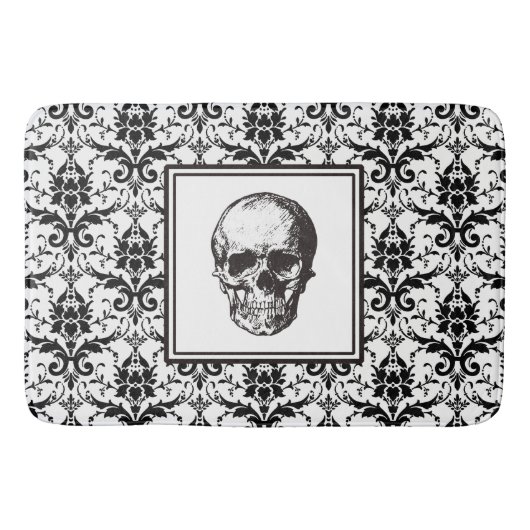 Tapis De Bain Élégant crâne noir gothique damassé (Devant)