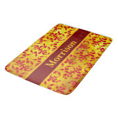Tapis De Bain Elégant Damas rouge et texture or (Angle)