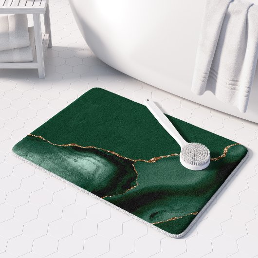 Tapis De Bain Elegant Emerald Green Agate Gold Glitter